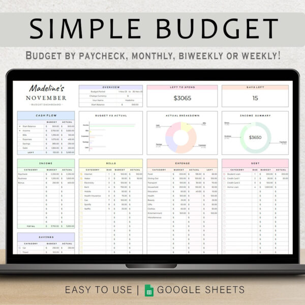Budget Planner Spreadsheet Google Sheet & Excel Weekly, Biweekly, Monthly Or Paycheck