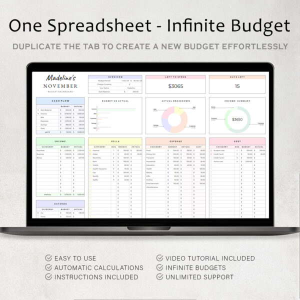 Budget Planner Spreadsheet Google Sheet & Excel Weekly, Biweekly, Monthly Or Paycheck - Image 9