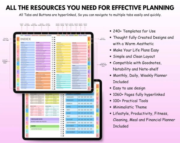 All-in-One Digital Planner 2025, 2026, 2027 – Goodnotes Planner Apple Google Calendar - Image 4