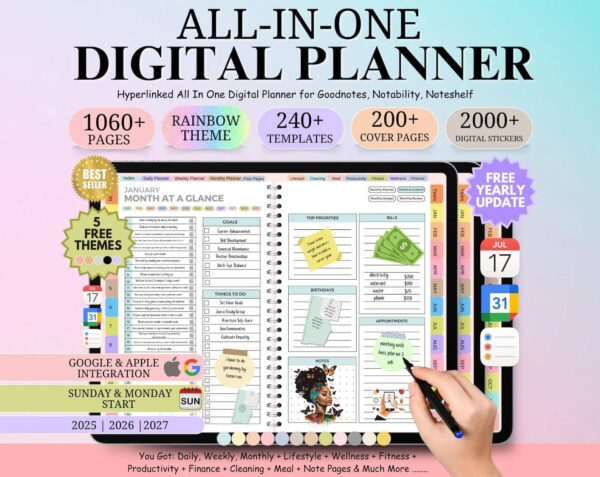 All-in-One Digital Planner 2025, 2026, 2027 – Goodnotes Planner Apple Google Calendar - Image 2